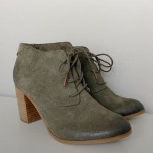 TOMS heeled suede distressed lace up booties